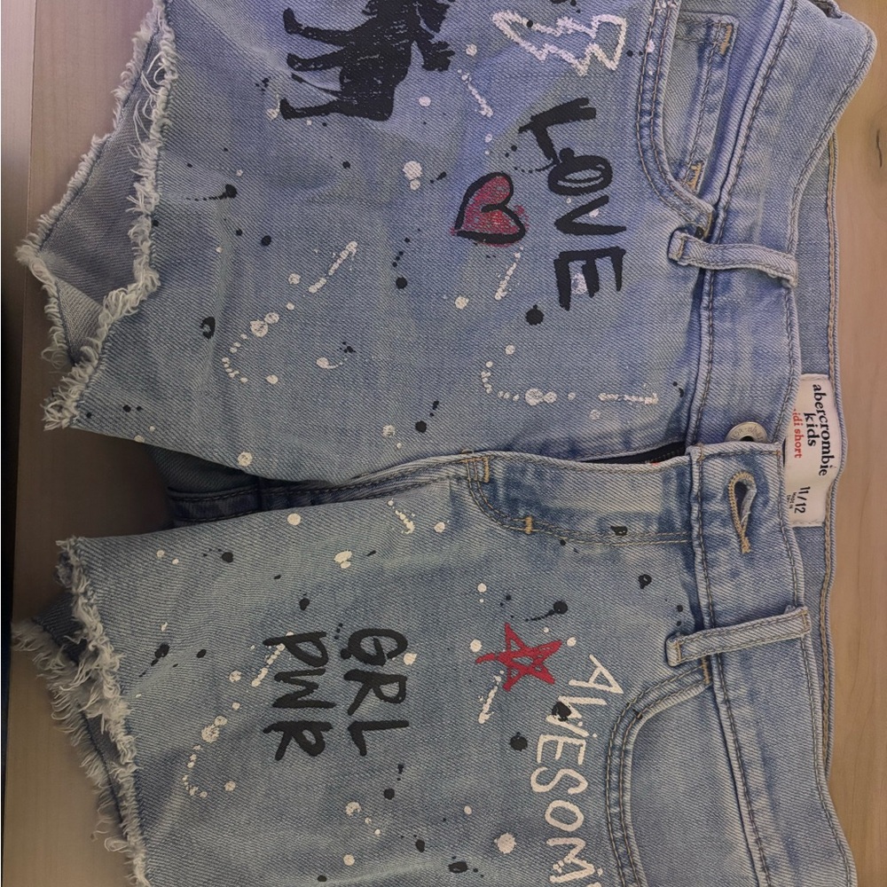 Abercrombie Kids Light Blue Denim Shorts with Graphic Design